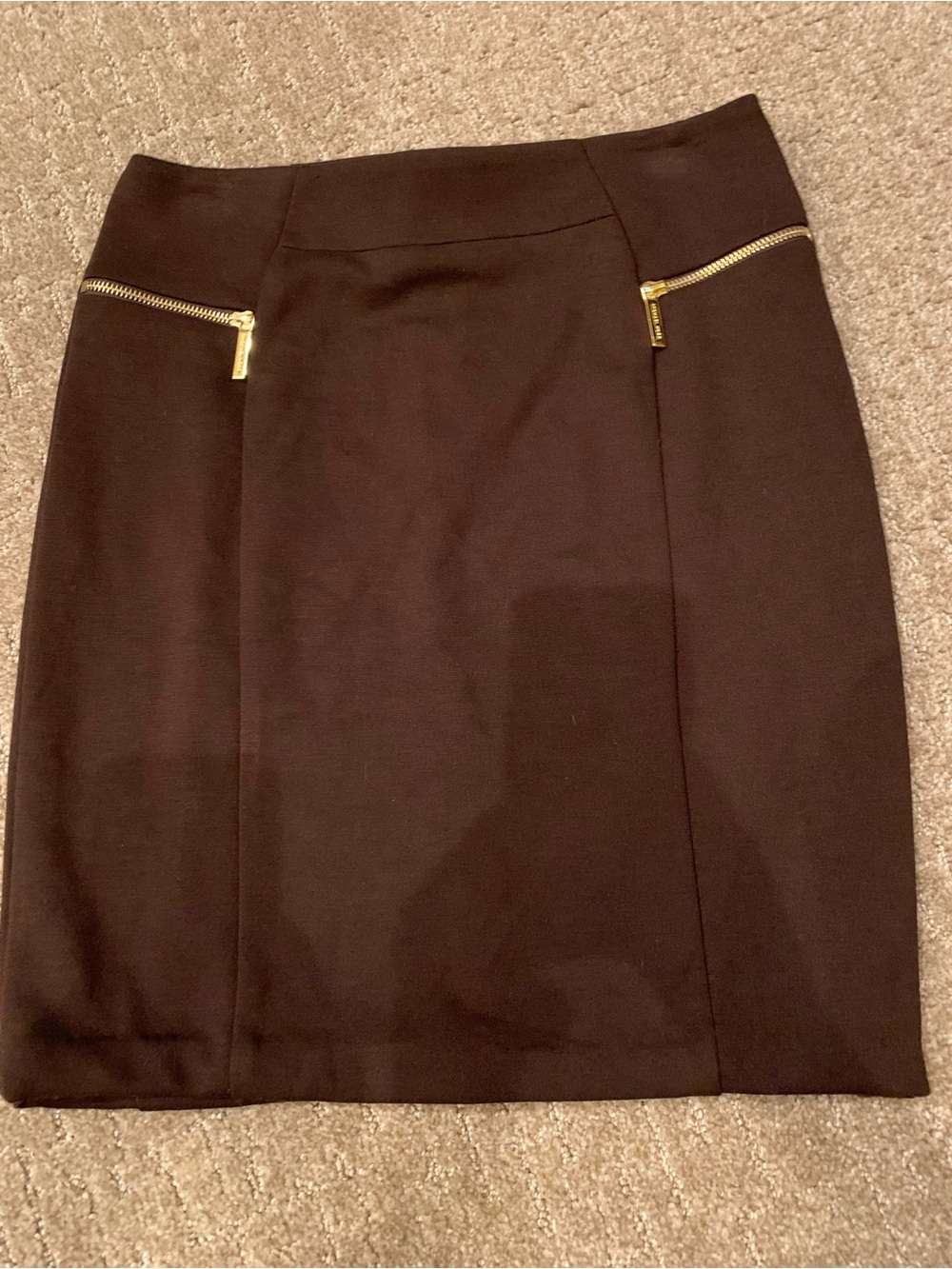 Classic Black Pencil Skirt with Gold Zipper Detail